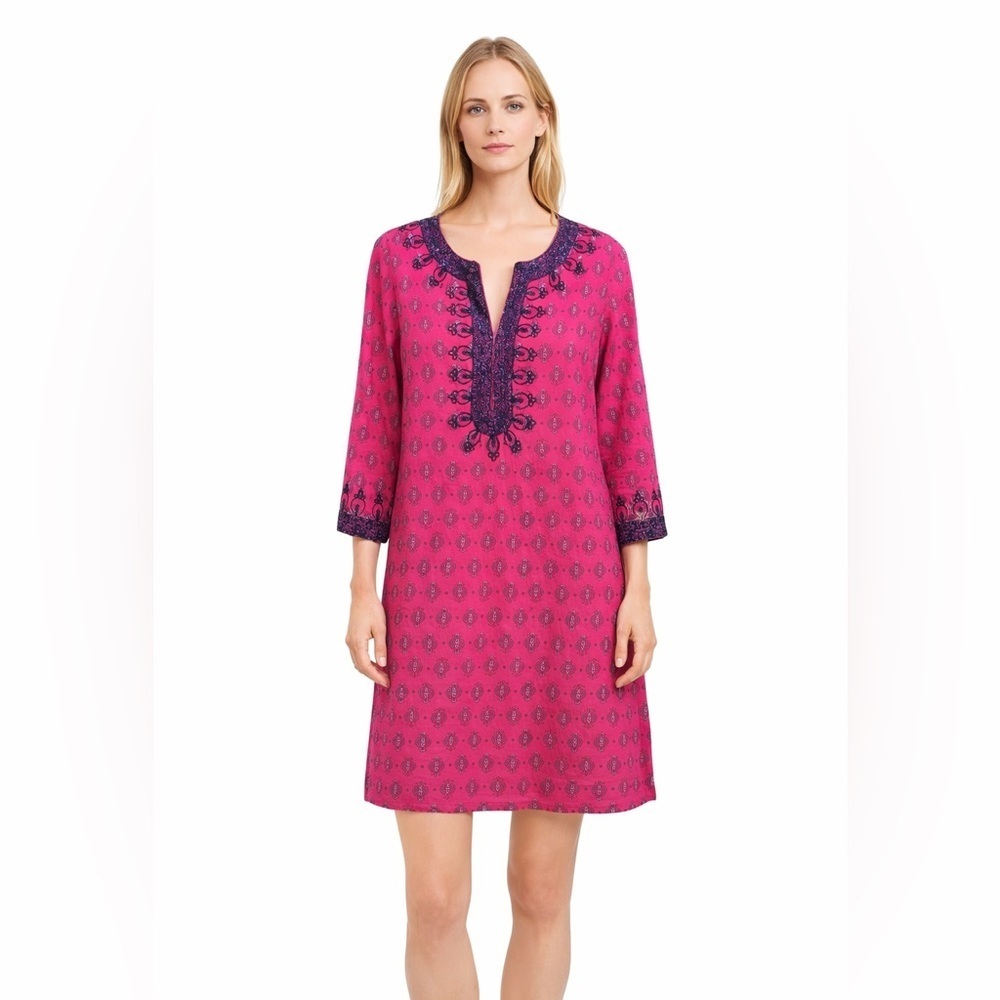 Calypso St Barth Mini Tunic Dress Cotton Size XS Embroidered Sparkle Coverup